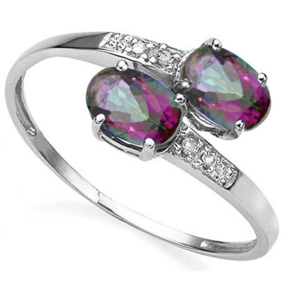 4/5 Ct Mystic Gemstone/Diamond/10Kt White Gold
